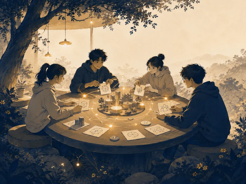 社会性学习：四个少年围坐一桌共创——交互、反馈、思维碰撞